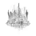 A futuristic cyberpunk cityscape with characters from their favorite video game tattoo design idea