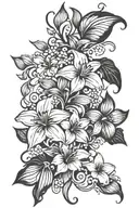 flower bouquet violets daffodils and morning glory vine stems   tattoo design idea