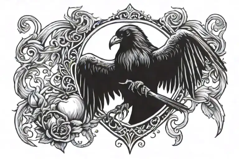 Raven Grim Reaper Sacred Heart tattoo design idea