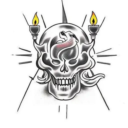 A traditional tattoo of a soul leaving the body of an animal, with candles illuminating the scene tattoo design idea
