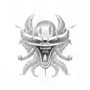 xenomorph fighting samurai tattoo design idea