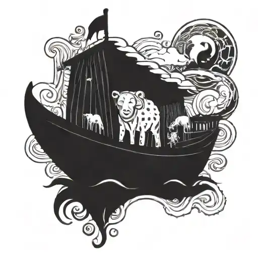 Noah Name dissolved in Noah's ark themed tattoo tattoo design idea