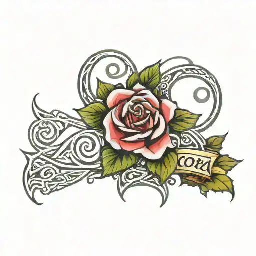 celtic rose tattoo with the name Cora written inside tattoo design idea