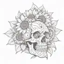 skull hand with sunflower and the numbers "444"  tattoo design idea