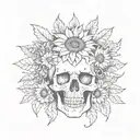 skull hand with sunflower and the numbers "444"  tattoo design idea