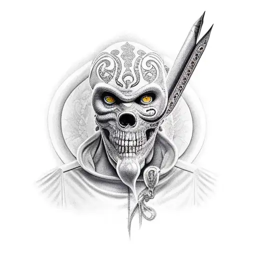 espada de cabeça para baixo com elmo em cima virado para frente tattoo design idea