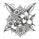 An intricate mandala design incorporating symbols of addiction recovery and suicide awareness, with calla lilies and sunflowers as focal points tattoo design idea