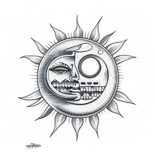 the sun and moon tattoo design idea