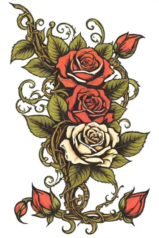 single long vine with rosebuds and blooming flowers tattoo design idea