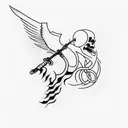 name with two crossed scythe tattoo design idea