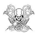name with two crossed scythe tattoo design idea