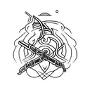 name with two crossed scythe tattoo design idea