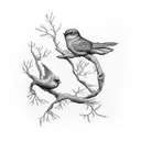 A single continuous line representation of a bird on a curving branch tattoo design idea