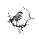 A single continuous line representation of a bird on a curving branch tattoo design idea