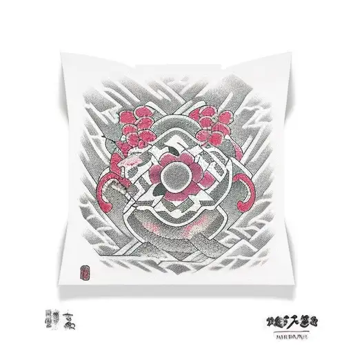 kaizen in japanese with square and sakura tattoo design idea