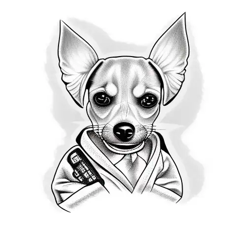 A playful tattoo of a chiweenie wearing a bathrobe and making fun of a semi truck tattoo design idea