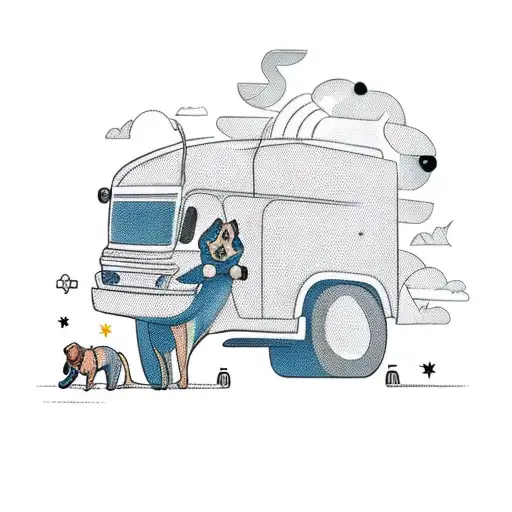 A playful tattoo of a chiweenie wearing a bathrobe and making fun of a semi truck tattoo design idea