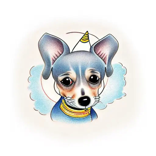 A playful tattoo of a chiweenie wearing a bathrobe and making fun of a semi truck tattoo design idea