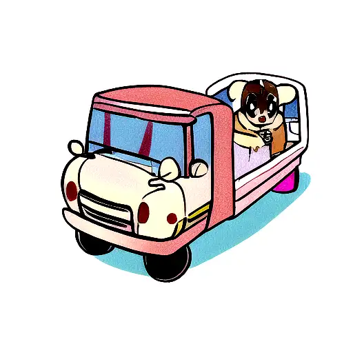 A playful tattoo of a chiweenie wearing a bathrobe and making fun of a semi truck tattoo design idea