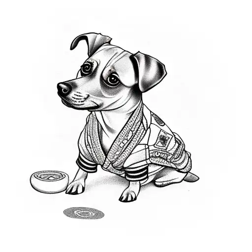 A playful tattoo of a chiweenie wearing a bathrobe and making fun of a semi truck tattoo design idea