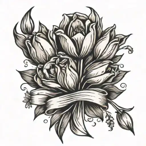 bouquet of tulips with bandaid at the stem  tattoo design idea