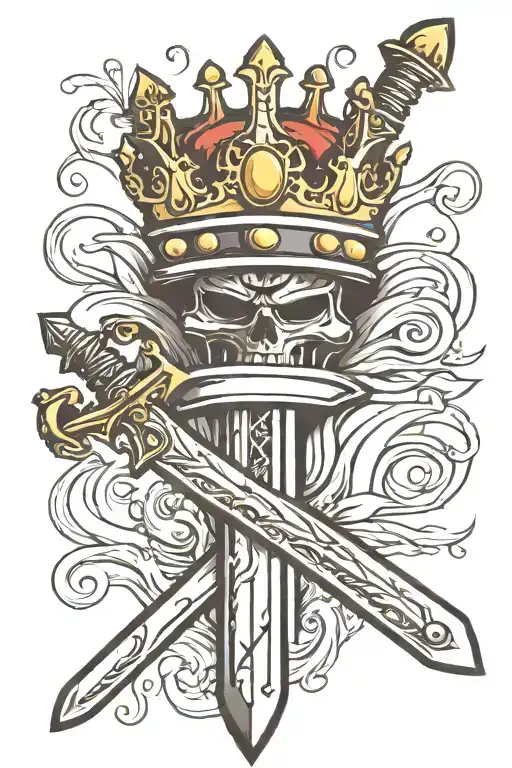 sword with crown hanging tattoo design idea