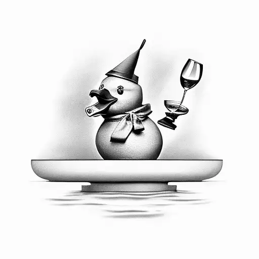 rubber duck with wine glass tattoo design idea