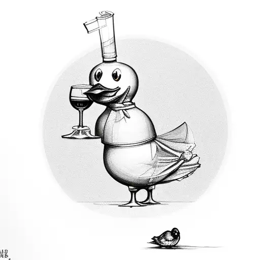 rubber duck with wine glass tattoo design idea