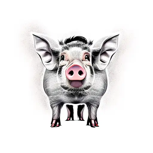 a pig body with bull head with rabbit ears and monkey tail in singular animal shape tattoo design idea