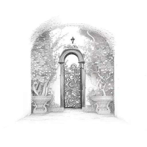 gate to a secret garden tattoo design idea