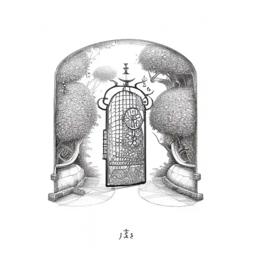 gate to a secret garden tattoo design idea