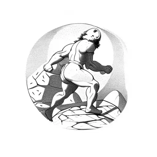 A positive interpretation of the myth of Sisyphus. In the story, the protagonist is condemned to carry a rock uphill for tattoo design idea