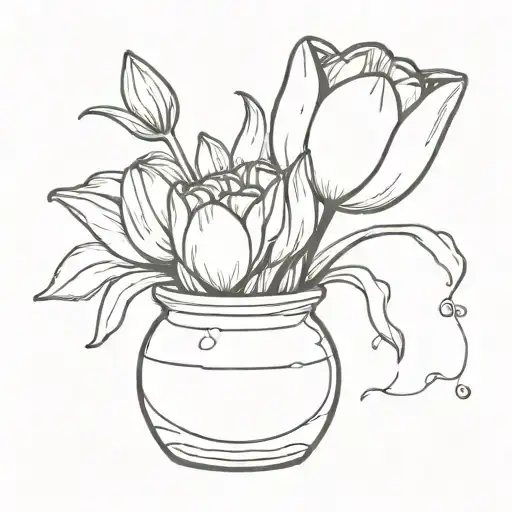 winnie the phooh honey pot with a tulip flower tattoo design idea