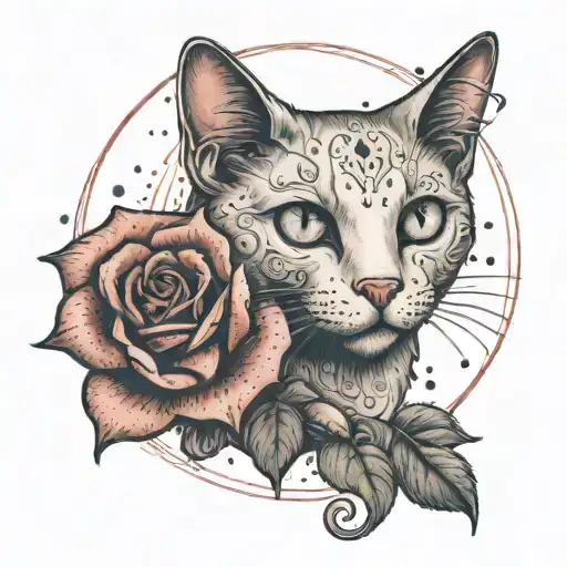  ghost cat holding a red rose tattoo design idea