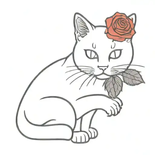  ghost cat holding a red rose tattoo design idea