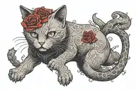  ghost cat holding a red rose tattoo design idea