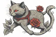  ghost cat holding a red rose tattoo design idea