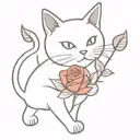  ghost cat holding a red rose tattoo design idea