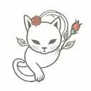  ghost cat holding a red rose tattoo design idea