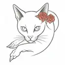  ghost cat holding a red rose tattoo design idea