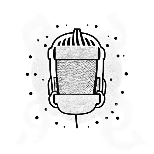 A blackwork tattoo of a KPop microphone with the quote 'Music is universal' in Korean script tattoo design idea