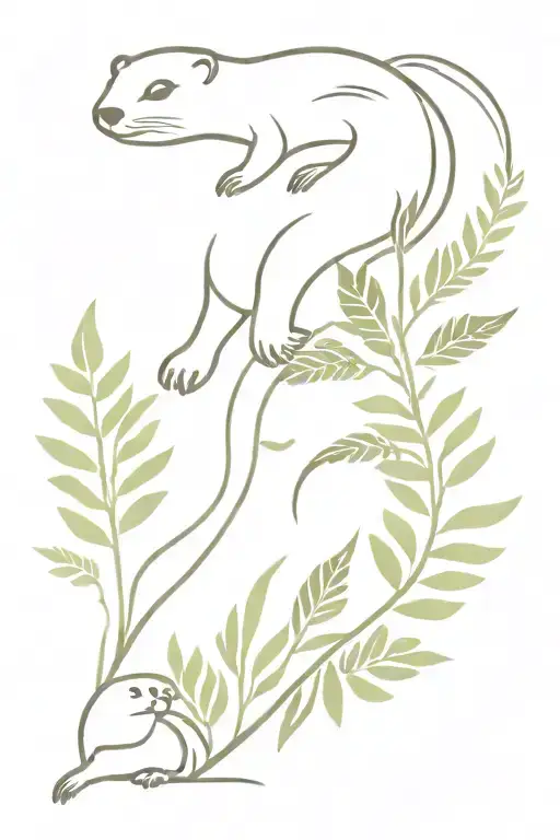 rip tide, fern, otter, tattoo design idea