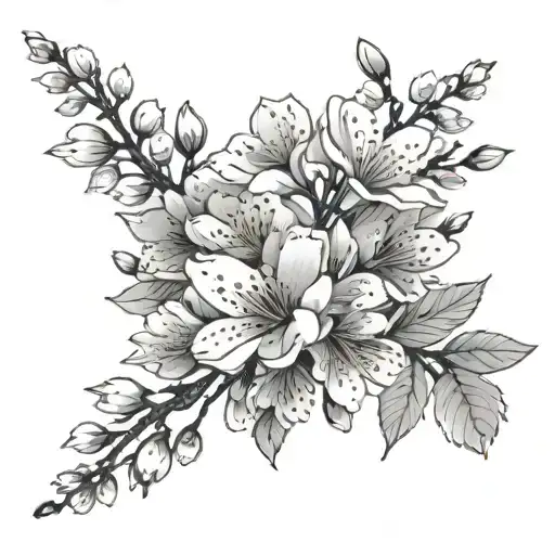 Flowers and Leafs Cherry Blossom Transparent Background tattoo design idea