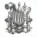 A chessboard with pieces in a dynamic and strategic position, incorporating mechanical elements to represent your occupation as a mechanical engineer tattoo design idea