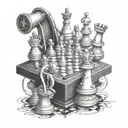 A chessboard with pieces in a dynamic and strategic position, incorporating mechanical elements to represent your occupation as a mechanical engineer tattoo design idea