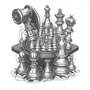 A chessboard with pieces in a dynamic and strategic position, incorporating mechanical elements to represent your occupation as a mechanical engineer tattoo design idea