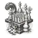 A chessboard with pieces in a dynamic and strategic position, incorporating mechanical elements to represent your occupation as a mechanical engineer tattoo design idea