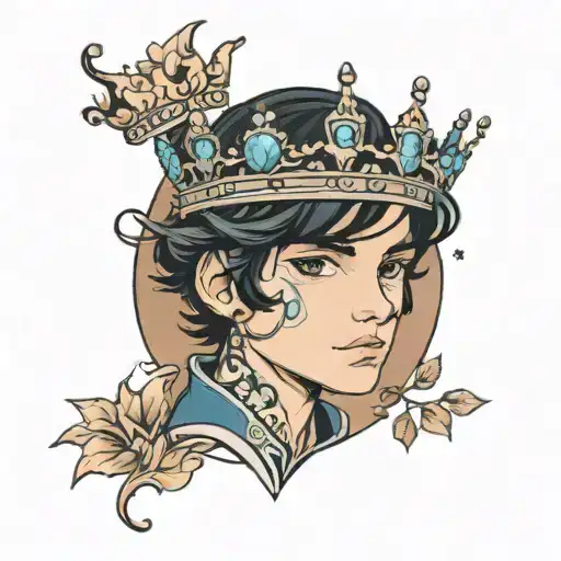 boy with black hair and dark blue eyes in tiara tattoo design idea