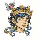 boy with black hair and dark blue eyes in tiara tattoo design idea
