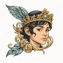 boy with black hair and dark blue eyes in tiara tattoo design idea